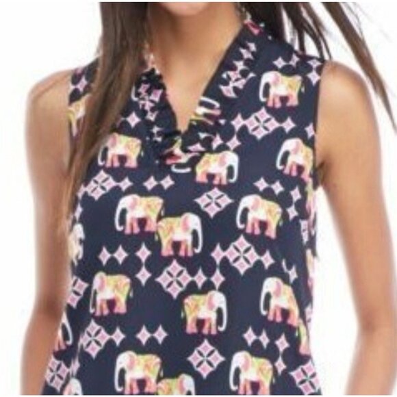 Crown & Ivy Dress 12P 12 P Pink Blue Green Elephants Stretch Sleeveless - Picture 12 of 12